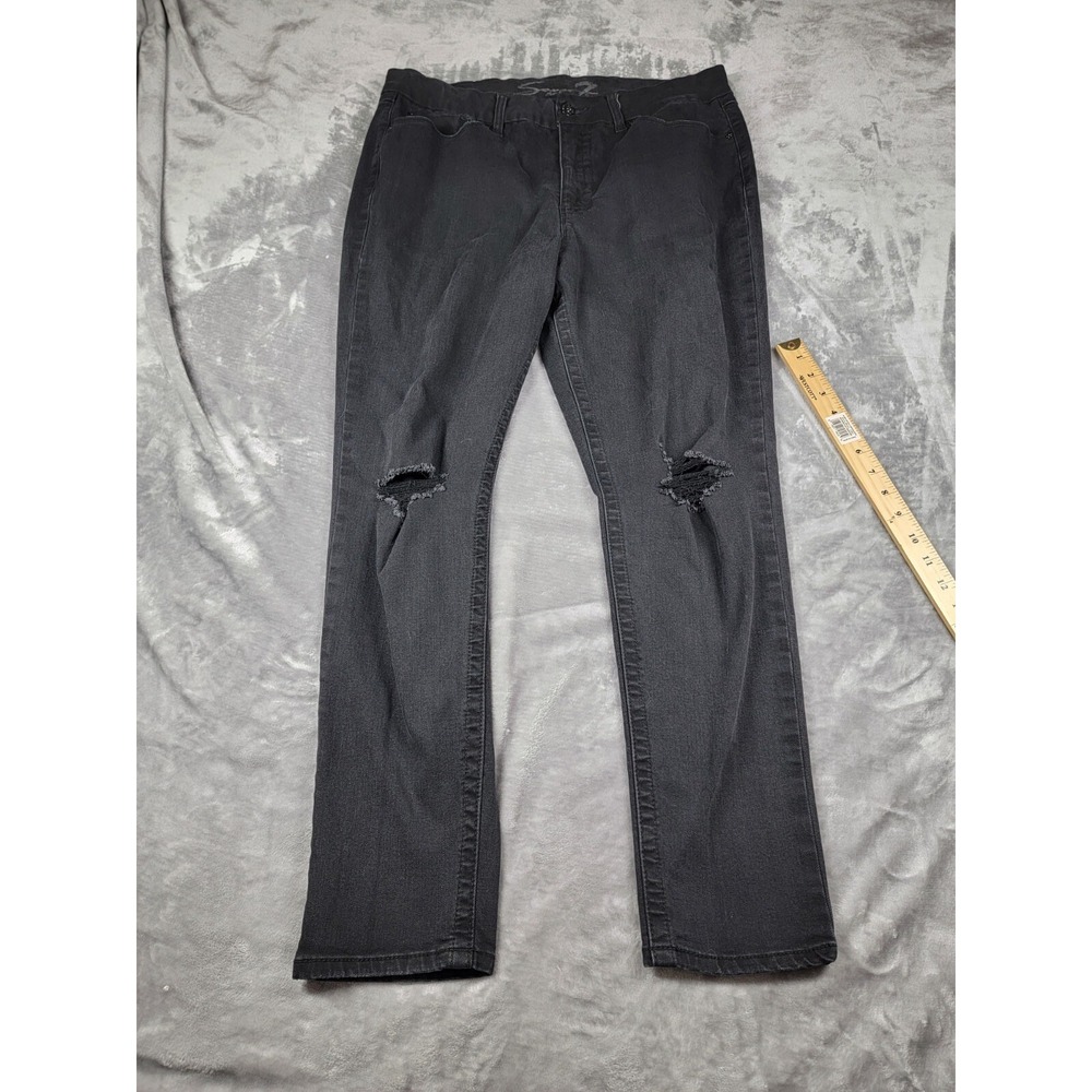 Seven7 Jeans Women's 16 Tummyless High Rise Skinny Black Distressed Denim